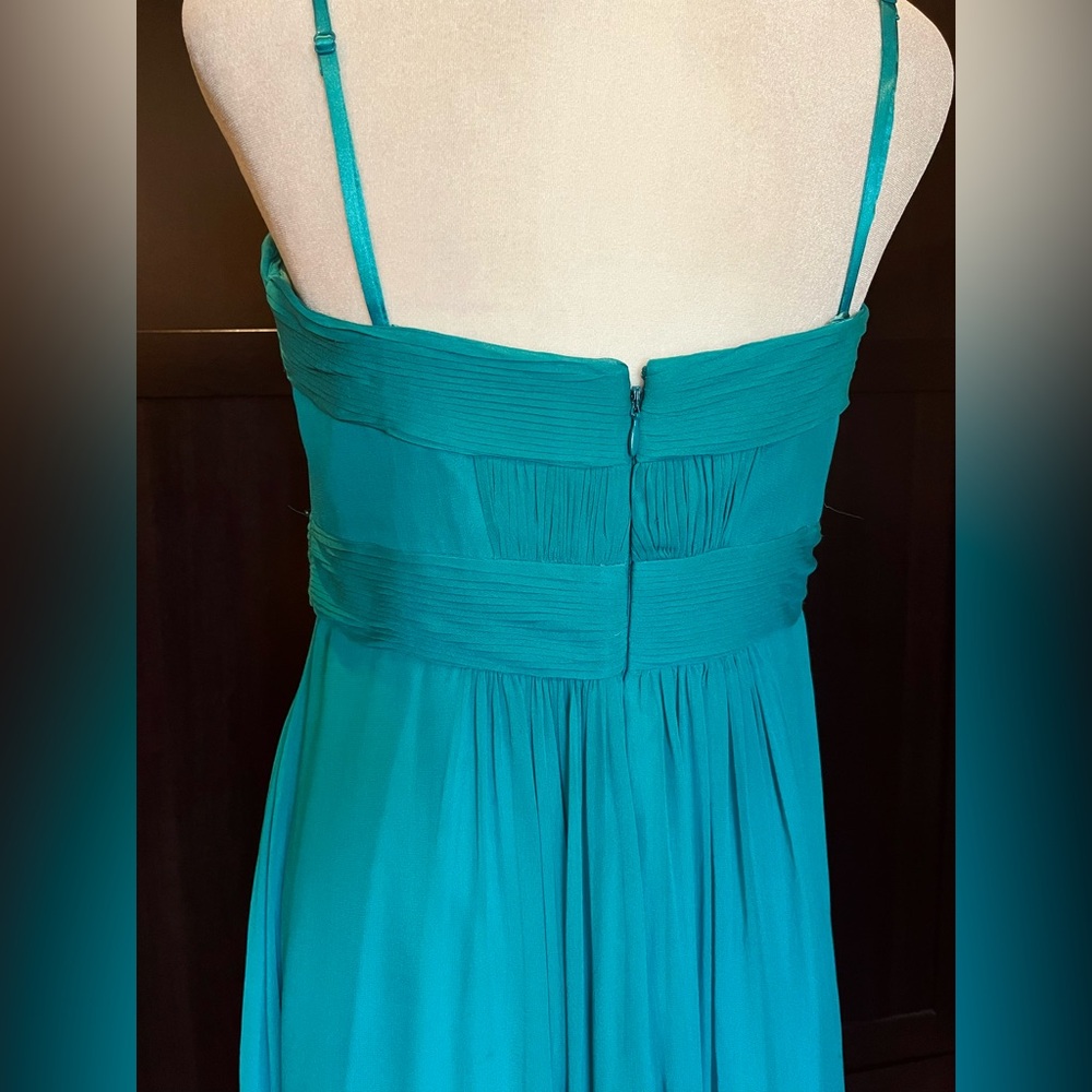 Aidan Mattox chiffon formal dress. Padded cups pleated bodice. 100% silk. Teal 8 - Picture 5 of 16